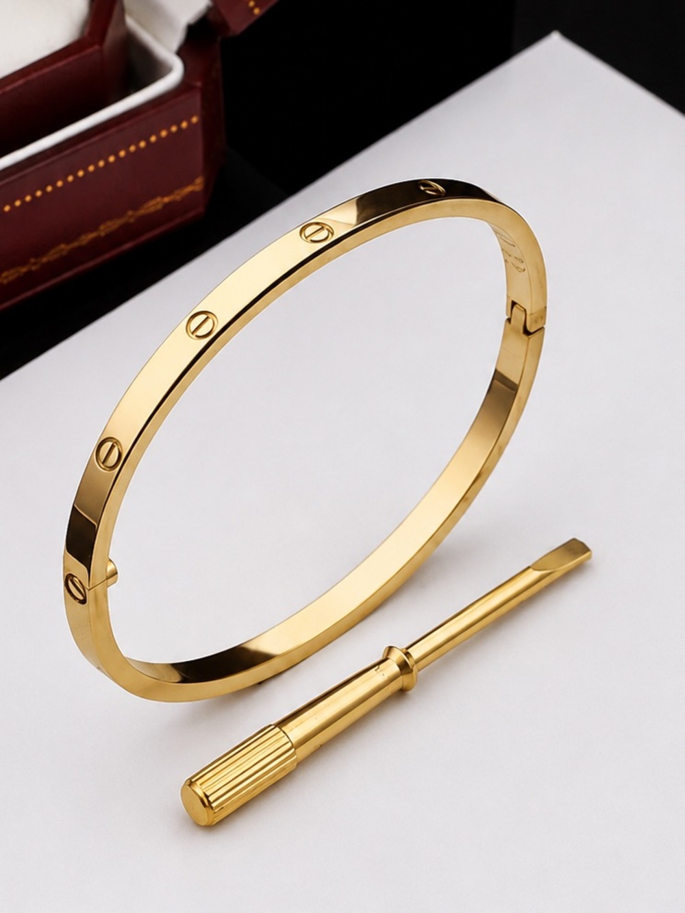 Stamped Gold Plated Love Bangle Bracelet No Stones Thin Version